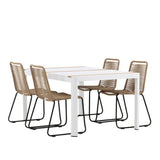 Togo - Jídelní stůl - Bílá / Teak - Allu / Teak - 150*100 _1+ Lindos Stohovací židle - Černá Alu / Latte Latte _4