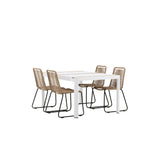 Togo - Jídelní stůl - Bílá / Teak - Allu / Teak - 150*100 _1+ Lindos Stohovací židle - Černá Alu / Latte Latte _4
