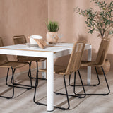 Togo - Jídelní stůl - Bílá / Teak - Allu / Teak - 150*100 _1+ Lindos Stohovací židle - Černá Alu / Latte Latte _4