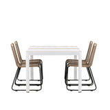 Togo - Jídelní stůl - Bílá / Teak - Allu / Teak - 150*100 _1+ Lindos Stohovací židle - Černá Alu / Latte Latte _4