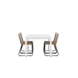 Togo - Jídelní stůl - Bílá / Teak - Allu / Teak - 150*100 _1+ Lindos Stohovací židle - Černá Alu / Latte Latte _4