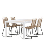 Togo - Jídelní stůl - Bílá / Teak - Allu / Teak - 150*100 _1+ Lindos Stohovací židle - Černá Alu / Latte Latte _4
