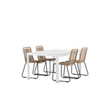 Togo - Jídelní stůl - Bílá / Teak - Allu / Teak - 150*100 _1+ Lindos Stohovací židle - Černá Alu / Latte Latte _4