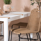 Togo - Jídelní stůl - Bílá / Teak - Allu / Teak - 150*100 _1+ Lindos Stohovací židle - Černá Alu / Latte Latte _4