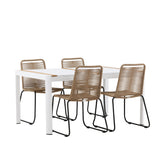 Togo - Jídelní stůl - Bílá / Teak - Allu / Teak - 150*100 _1+ Lindos Stohovací židle - Černá Alu / Latte Latte _4