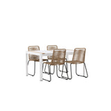 Togo - Jídelní stůl - Bílá / Teak - Allu / Teak - 150*100 _1+ Lindos Stohovací židle - Černá Alu / Latte Latte _4