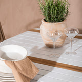 Togo - Jídelní stůl - Bílá / Teak - Allu / Teak - 150*100 _1+ Lindos Stohovací židle - Černá Alu / Latte Latte _4