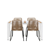 Togo - Jídelní stůl - Bílá / Teak - Allu / Teak - 150*100 _1+ Lindos Stohovací židle - Černá Alu / Latte Latte _4