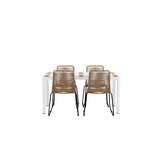 Togo - Jídelní stůl - Bílá / Teak - Allu / Teak - 150*100 _1+ Lindos Stohovací židle - Černá Alu / Latte Latte _4