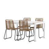 Togo - Jídelní stůl - Bílá / Teak - Allu / Teak - 150*100 _1+ Lindos Stohovací židle - Černá Alu / Latte Latte _4