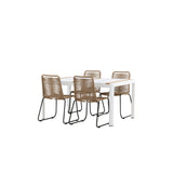 Togo - Jídelní stůl - Bílá / Teak - Allu / Teak - 150*100 _1+ Lindos Stohovací židle - Černá Alu / Latte Latte _4