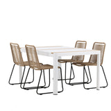 Togo - Jídelní stůl - Bílá / Teak - Allu / Teak - 150*100 _1+ Lindos Stohovací židle - Černá Alu / Latte Latte _4
