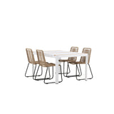 Togo - Jídelní stůl - Bílá / Teak - Allu / Teak - 150*100 _1+ Lindos Stohovací židle - Černá Alu / Latte Latte _4