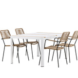 Togo - Jídelní stůl - Bílá / Teak - Allu / Teak - 150*100 _1+ Lindos - Křeslo - Black Alu / Latte Latte _4