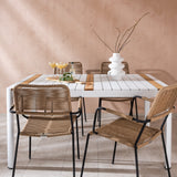 Togo - Jídelní stůl - Bílá / Teak - Allu / Teak - 150*100 _1+ Lindos - Křeslo - Black Alu / Latte Latte _4