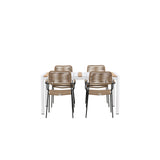 Togo - Jídelní stůl - Bílá / Teak - Allu / Teak - 150*100 _1+ Lindos - Křeslo - Black Alu / Latte Latte _4