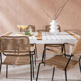 Togo - Jídelní stůl - Bílá / Teak - Allu / Teak - 150*100 _1+ Lindos - Křeslo - Black Alu / Latte Latte _4