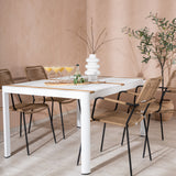 Togo - Jídelní stůl - Bílá / Teak - Allu / Teak - 150*100 _1+ Lindos - Křeslo - Black Alu / Latte Latte _4