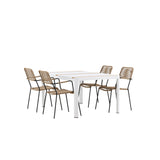 Togo - Jídelní stůl - Bílá / Teak - Allu / Teak - 150*100 _1+ Lindos - Křeslo - Black Alu / Latte Latte _4