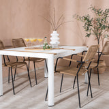 Togo - Jídelní stůl - Bílá / Teak - Allu / Teak - 150*100 _1+ Lindos - Křeslo - Black Alu / Latte Latte _4