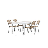 Togo - Jídelní stůl - Bílá / Teak - Allu / Teak - 150*100 _1+ Lindos - Křeslo - Black Alu / Latte Latte _4