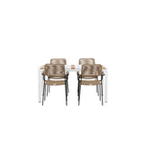 Togo - Jídelní stůl - Bílá / Teak - Allu / Teak - 150*100 _1+ Lindos - Křeslo - Black Alu / Latte Latte _4
