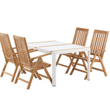 Togo - Jídelní stůl - Bílá / Teak - Allu / Teak - 150*100 _1+ Keňa 5-polohová skládací židle - Teak _4