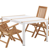 Togo - Jídelní stůl - Bílá / Teak - Allu / Teak - 150*100 _1+ Keňa 5-polohová skládací židle - Teak _4