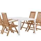 Togo - Jídelní stůl - Bílá / Teak - Allu / Teak - 150*100 _1+ Keňa 5-polohová skládací židle - Teak _4