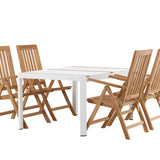Togo - Jídelní stůl - Bílá / Teak - Allu / Teak - 150*100 _1+ Keňa 5-polohová skládací židle - Teak _4