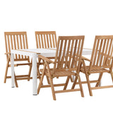 Togo - Jídelní stůl - Bílá / Teak - Allu / Teak - 150*100 _1+ Keňa 5-polohová skládací židle - Teak _4