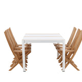 Togo - Jídelní stůl - Bílá / Teak - Allu / Teak - 200*100 _1+ Ghana - Skládací židle - Natural - Teak - _6