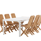 Togo - Jídelní stůl - Bílá / Teak - Allu / Teak - 200*100 _1+ Ghana - Skládací židle - Natural - Teak - _6