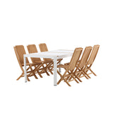 Togo - Jídelní stůl - Bílá / Teak - Allu / Teak - 200*100 _1+ Ghana - Skládací židle - Natural - Teak - _6
