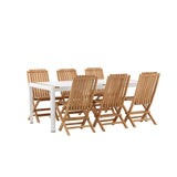 Togo - Jídelní stůl - Bílá / Teak - Allu / Teak - 200*100 _1+ Ghana - Skládací židle - Natural - Teak - _6
