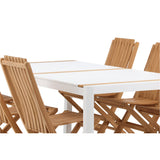 Togo - Jídelní stůl - Bílá / Teak - Allu / Teak - 200*100 _1+ Ghana - Skládací židle - Natural - Teak - _6