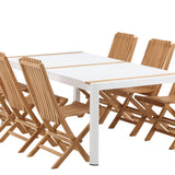 Togo - Jídelní stůl - Bílá / Teak - Allu / Teak - 200*100 _1+ Ghana - Skládací židle - Natural - Teak - _6