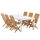 Togo - Jídelní stůl - Bílá / Teak - Allu / Teak - 200*100 _1+ Ghana - Skládací židle - Natural - Teak - _6