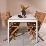 Togo - Jídelní stůl - Bílá / Teak - Allu / Teak - 200*100 _1+ Ghana - Skládací židle - Natural - Teak - _6