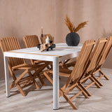 Togo - Jídelní stůl - Bílá / Teak - Allu / Teak - 200*100 _1+ Ghana - Skládací židle - Natural - Teak - _6