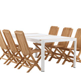 Togo - Jídelní stůl - Bílá / Teak - Allu / Teak - 200*100 _1+ Ghana - Skládací židle - Natural - Teak - _6