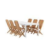 Togo - Jídelní stůl - Bílá / Teak - Allu / Teak - 200*100 _1+ Ghana - Skládací židle - Natural - Teak - _6