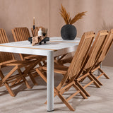 Togo - Jídelní stůl - Bílá / Teak - Allu / Teak - 200*100 _1+ Ghana - Skládací židle - Natural - Teak - _6