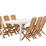 Togo - Jídelní stůl - Bílá / Teak - Allu / Teak - 200*100 _1+ Ghana - Skládací židle - Natural - Teak - _6