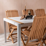 Togo - Jídelní stůl - Bílá / Teak - Allu / Teak - 200*100 _1+ Ghana - Skládací židle - Natural - Teak - _6