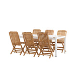 Togo - Jídelní stůl - Bílá / Teak - Allu / Teak - 200*100 _1+ Ghana - Skládací židle - Natural - Teak - _6