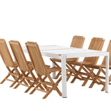 Togo - Jídelní stůl - Bílá / Teak - Allu / Teak - 200*100 _1+ Ghana - Skládací židle - Natural - Teak - _6