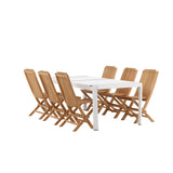 Togo - Jídelní stůl - Bílá / Teak - Allu / Teak - 200*100 _1+ Ghana - Skládací židle - Natural - Teak - _6