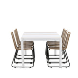 Togo - Jídelní stůl - Bílá / Teak - Allu / Teak - 200*100 _1+ Lindos Stohovací židle - Černá Alu / Latte Latte _6