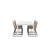 Togo - Jídelní stůl - Bílá / Teak - Allu / Teak - 200*100 _1+ Lindos Stohovací židle - Černá Alu / Latte Latte _6